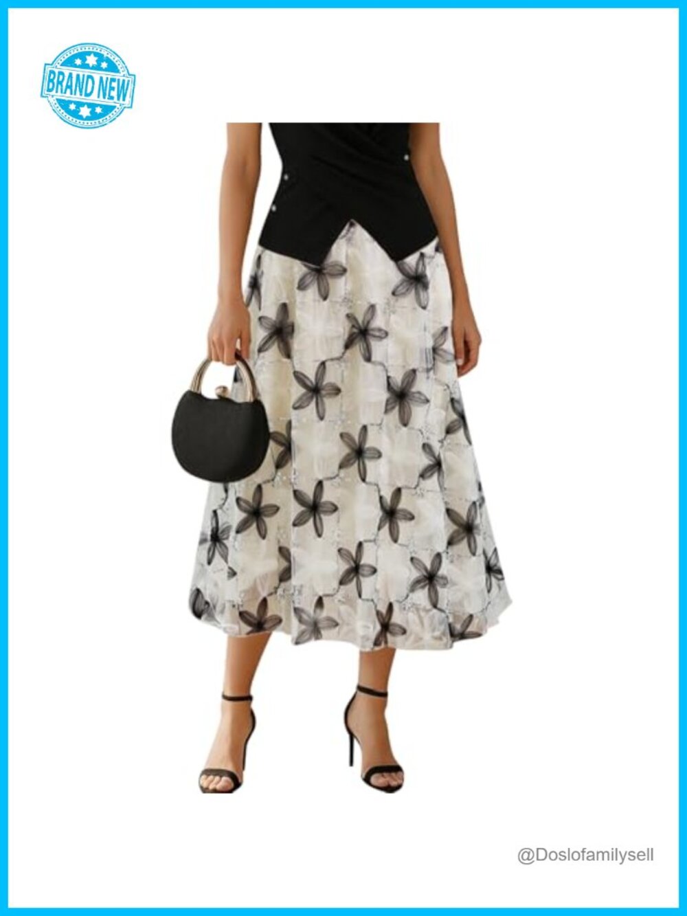 Chicwish Women Floral Applique Sequin Mesh Tulle Midi Skirt